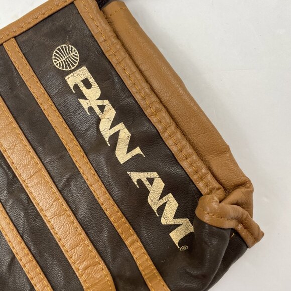 Vintage PAN AM Airlines Amenity Kit Toiletry Travel Bag Zip Brown Leather Pouch - Picture 8 of 8